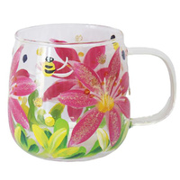 Lynsey Johnstone Glass Mug 500mL Hand Painted Lilies, 27405