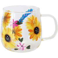 Lynsey Johnstone Glass Mug 500mL Hand Painted Sunflower, 27405