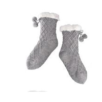 Nuzzles Socks One Size Sherpa Cable Pom Pom Grey, 27577