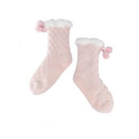 Nuzzles Socks One Size Sherpa Cable Pom Pom Pink, 27577