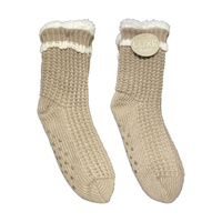 Nuzzles Socks One Size Sherpa Cable Stripe Beige, 27579