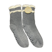 Nuzzles Socks One Size Sherpa Cable Stripe Dark Grey, 27579
