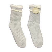 Nuzzles Socks One Size Sherpa Cable Stripe Light Grey, 27579