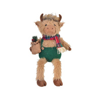 Gibson Gifts Plush 30cm Christmas Country Cow Dangly Legs Green, 27672