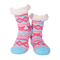 Nuzzles Ladies Butterfly Pink/Blue Non-Skid Sole Socks One Size Fits All