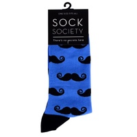 Sock Society Blue Moustache Novelty Socks Men Women One Size Fits All