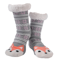 Nuzzles Ladies Foxy Lady Grey Non-Skid Sole Socks One Size Fits All