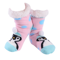 Nuzzles Kids Pom Pom Penguin Pink Non-Skid Sole Socks One Size Fits All