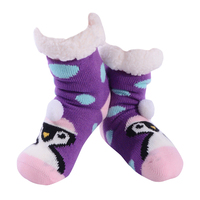 Nuzzles Kids Pom Pom Penguin Purple Non-Skid Sole Socks One Size Fits All