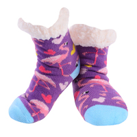 Nuzzles Kids Flamingo Hearts Blue Toe Non-Skid Sole Socks One Size Fits All