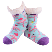 Nuzzles Kids Flamingo Hearts Purple Toe Non-Skid Sole Socks One Size Fits All