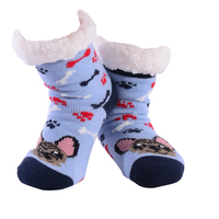 Nuzzles Kids Playful Pooch Light Blue Non-Skid Sole Socks One Size Fits All