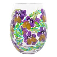 Lynsey Johnstone Art Stemless Wine Glass Handpainted Pansies  54885 Gibson