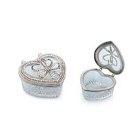 Whitehill Jewellery Box - Silver Glass Heart with Bow Motif WP3808
