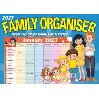 2027 Calendar Bartel Big Print Family Organiser Horizontal Wall, BP701