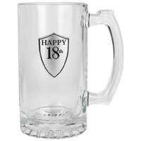Landmark Concepts Beer Stein Glass 500 mL Mug with Pewter Look Badge - Happy 18th BG205