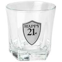 Landmark Concepts Whisky Glass 210mL with Pewter Look Badge - Happy 21st BG252