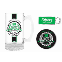 Premium Gift Set Glass Stein, Coaster & Bottle Opener 30 Happy Birthday, Landmark BG0122
