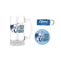 Premium Gift Set Glass Stein, Coaster & Bottle Opener Beer Fishy Fishy, Landmark BG0106