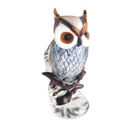 Russell Collection Coloured Art Glass Ornament 30cm Great Horned Owl, Whitehill CCG HOOT