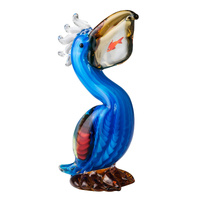Russell Collection Coloured Art Glass Ornament 25cm Pelican with Fish, Whitehill CCG BILL