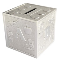 The Russell Collection Money Bank 10cm ABC Cube Silverplate, HI BA
