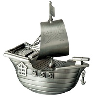 Russell Collection Money Bank Jolly Roger Pirate Ship Pewter Finish, Whitehill HI BJRP