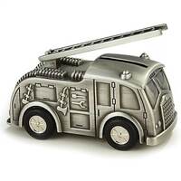 Money Bank Fire Engine Pewter Finish Nursery Decor The Russell Collection HI BFEP