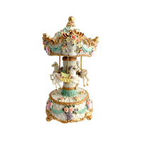 The Russell Collection Music Box 23cm 3-Horse Carousel Monteray, HI CXMONT