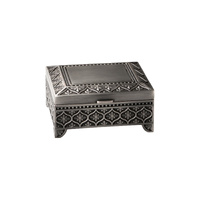 The Russell Collection Jewellery Box Small Square Leaf Pewter Finish, HR JS3LP