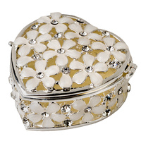 Russell Collection Jewellery Box 3cm Heart with Flowers, Whitehill HR EFLH