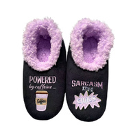 Slumbies Pairables Women's Winter Slippers Extra Large - SARCASM Black/Purple, SLUPPS04