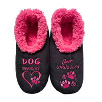 Slumbies Pairables Women's Winter Slippers Extra Large - DOG SNUGGLES Black/Pink, SLUPDO04