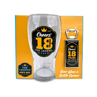 The Legend Beer Glass & Bottle Opener - 18th Birthday, Gift Set, BGBO001