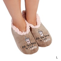 SnuggUps Slippers Women's Quote Large Coffee, Gift For Her SNWQCO03