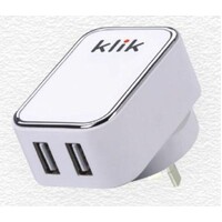 KLIK DUAL PORT USB CHARGER - WHITE
