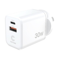 Comsol Wall Charger 30W Dual Port USB-C USB-A Fast Charge White, WCCA301W