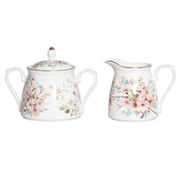 Sugar & Creamer Set - Peach Blossom White Sugar & Creamer, Fine Bone Chinaware CW1214WT PNC