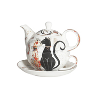 Teapot - Embossed Cat Couple Tea For One Set, Fine Bone Chinaware, Great Gift for Home CW1208T41