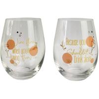 Stemless Wine Glass Wine Flies Set of 2 by Urban Products UP116023