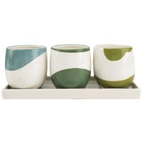 Planter Three Avery Flower Pots on Tray Blue & Green by Urban Products UG102600