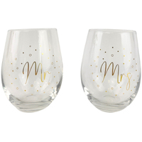 Stemless Wine Glass Mr & Mrs Set of 2 Gold by Urban Products UP116040