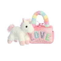 Aurora Fancy Pals Plush in Handbag 20cm Peek-A-Boo Unicorn Love Pink, Cotton Candy FP331