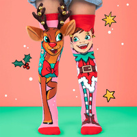 MADMIA Socks Ages 3-5 Toddler - REINDEER & ELF Novelty Socks