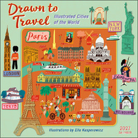 2027 16-Month Calendar Drawn to Travel: Illustrated Cities of the World Square Wall, Sellers S61350