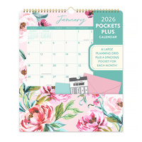2026 Calendar Orange Circle Pockets Plus 297x348mm Wiro Wall Bella Flora, ACCO 26150