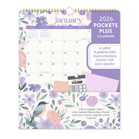 2026 Calendar Orange Circle Pockets Plus 297x348mm Wiro Wall Birds & Blooms, ACCO 26152