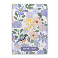 2026 17-Month Planner Orange Circle Pocket 114x165mm Month to View Birds & Blooms, ACCO 26370