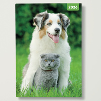 2026 Diary Cats & Dogs A5 Week to View Padded, Red Robin RR265006