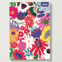 2026 Diary Modern Floral A5 Week to View Padded, Red Robin RR265100